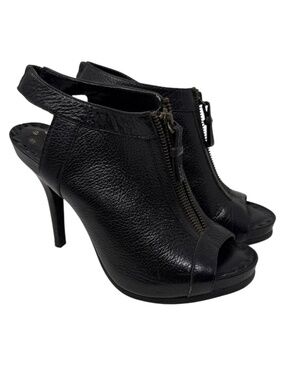 Juicy Couture Black Leather Slingback Peep Toe Heels Zip Front 8.5